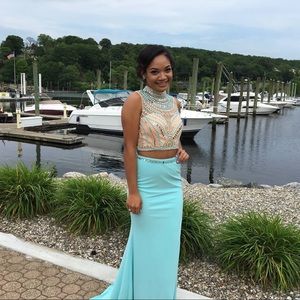 Light Turquoise Blue 2 Part Prom Dress